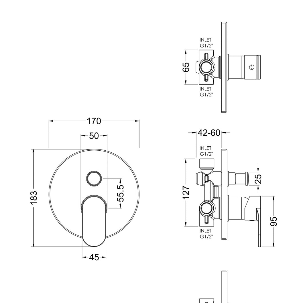 Nuie Binsey Manual Shower Valve With Diverter Contemporary Chrome Brass ABS 170x170x110mm - JJ Building Materials