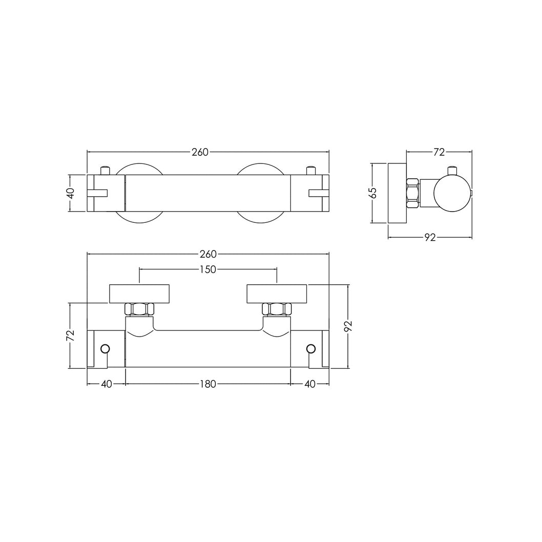 Nuie Binsey Thermostatic Bar Valve Contemporary Chrome Brass ABS 55x275x72mm - JJ Building Materials