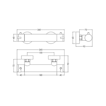 Nuie Binsey Thermostatic Bar Valve Contemporary Chrome Brass ABS 55x275x72mm - JJ Building Materials