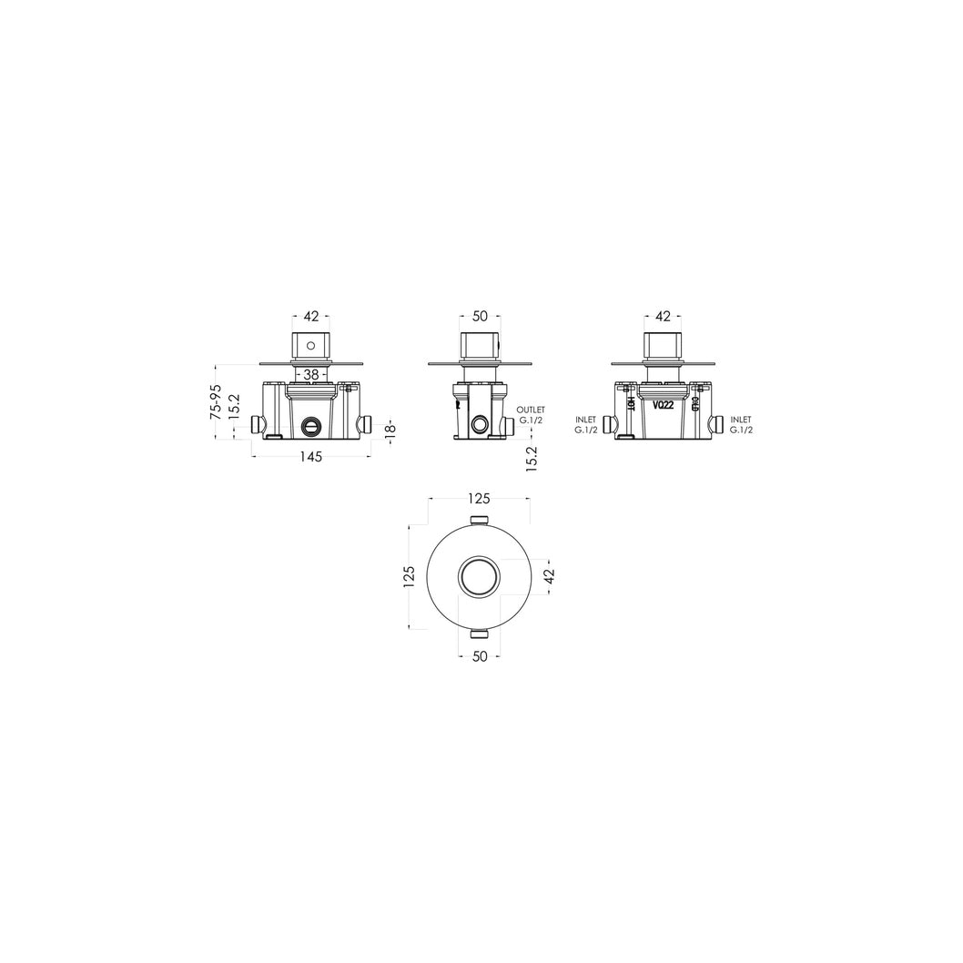 Nuie Binsey Thermostatic Temperature Control Valve Contemporary Chrome Brass ABS 125x125x135mm - JJ Building Materials
