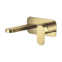 Nuie Binsey Wall Mounted 2 Tap Hole Basin Mixer With Plate Contemporary Brushed Brass Brass 80x180x193mm - JJ Building Materials