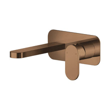 Nuie Binsey Wall Mounted 2 Tap Hole Basin Mixer With Plate Contemporary Brushed Bronze Brass 80x180x193mm - JJ Building Materials