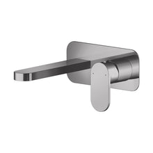 Nuie Binsey Wall Mounted 2 Tap Hole Basin Mixer With Plate Contemporary Brushed Pewter Brass 80x180x193mm - JJ Building Materials
