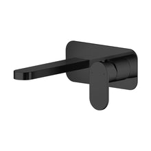 Nuie Binsey Wall Mounted 2 Tap Hole Basin Mixer With Plate Contemporary Matt Black Brass 80x180x193mm - JJ Building Materials
