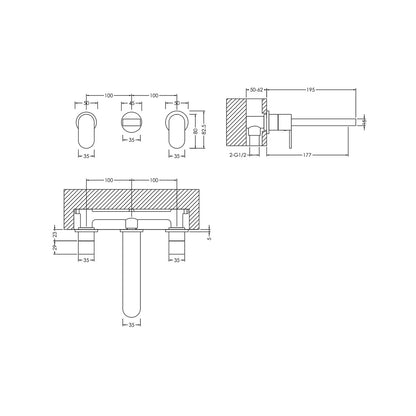 Nuie Binsey Wall Mounted 3 Tap Hole Basin Mixer Contemporary Chrome Brass 75x245x195mm - JJ Building Materials