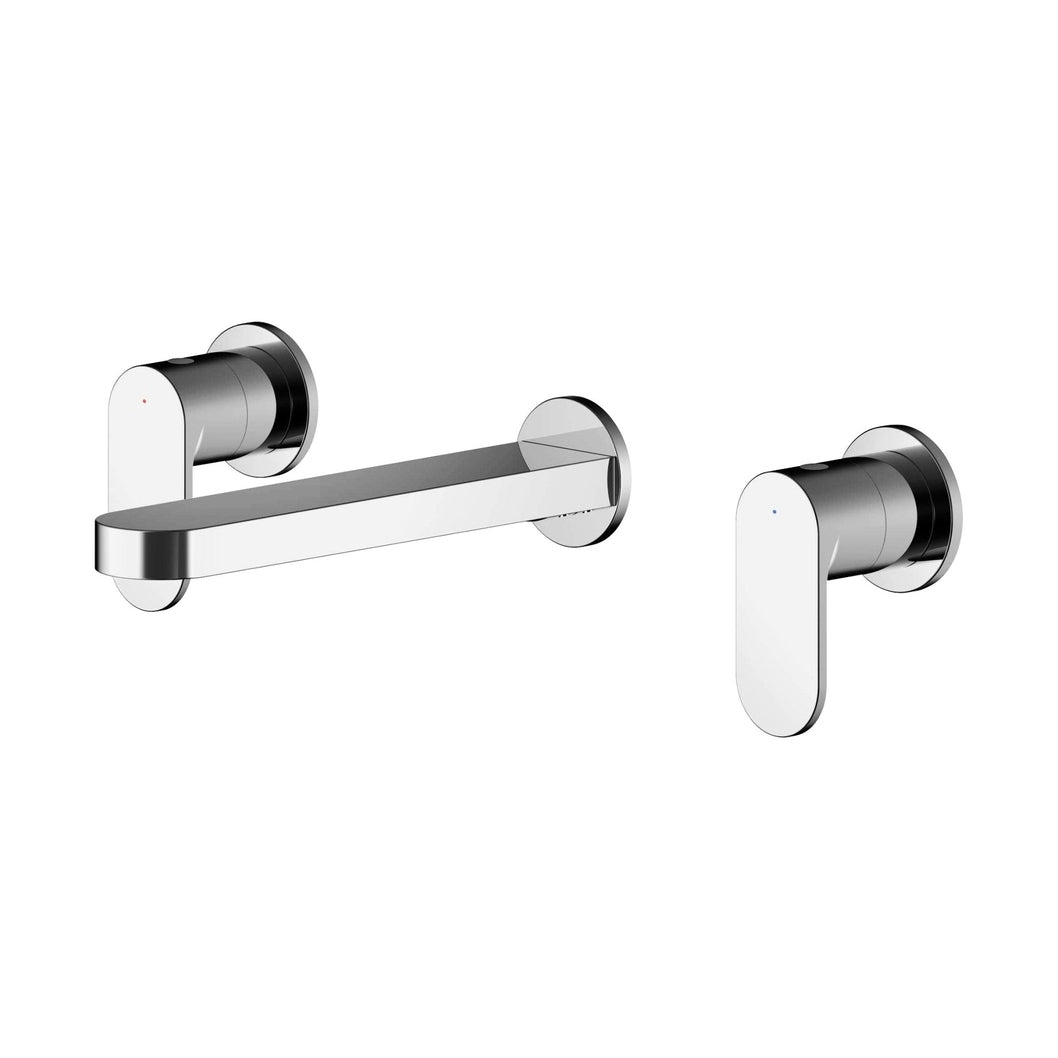 Nuie Binsey Wall Mounted 3 Tap Hole Basin Mixer Contemporary Chrome Brass 75x245x195mm - JJ Building Materials