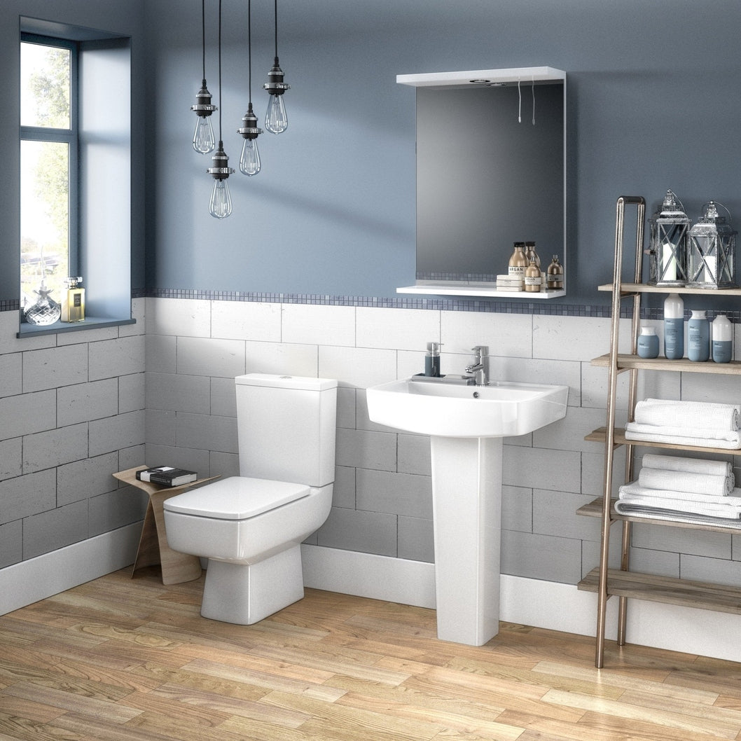 Nuie Bliss 520mm Basin & Pedestal Contemporary White Vitreous China 820x520x420mm - JJ Building Materials