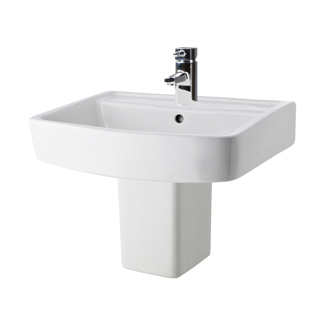 Nuie Bliss 520mm Basin & Semi Pedestal Contemporary White Vitreous China 450x520x420mm - JJ Building Materials