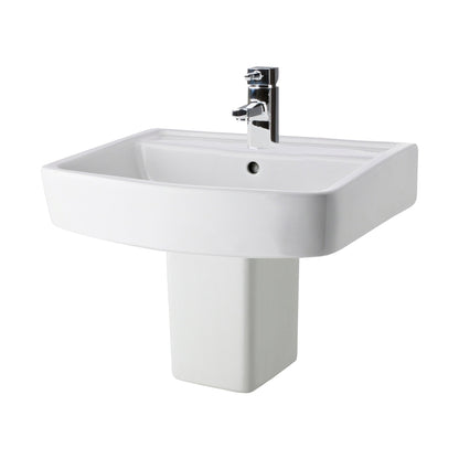 Nuie Bliss 520mm Basin & Semi Pedestal Contemporary White Vitreous China 450x520x420mm - JJ Building Materials