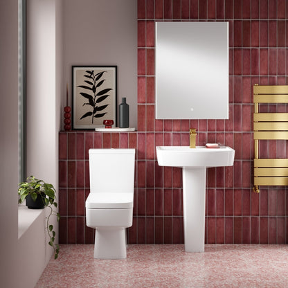 Nuie Bliss 600mm Basin & Pedestal Contemporary White Vitreous China 820x600x450mm - JJ Building Materials