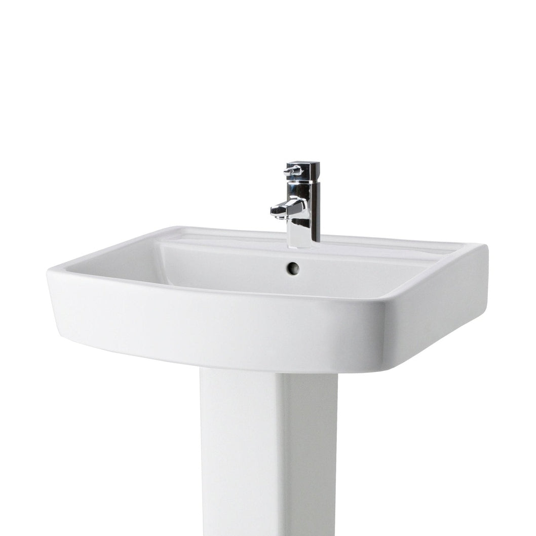 Nuie Bliss 600mm Basin & Pedestal Contemporary White Vitreous China 820x600x450mm - JJ Building Materials