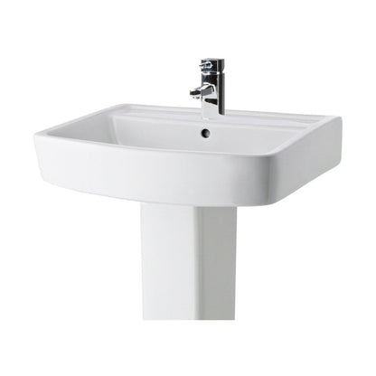 Nuie Bliss 600mm Basin & Pedestal Contemporary White Vitreous China 820x600x450mm - JJ Building Materials