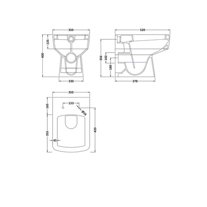 Nuie Bliss Back To Wall Pan Contemporary White Vitreous China 400x350x520mm - JJ Building Materials