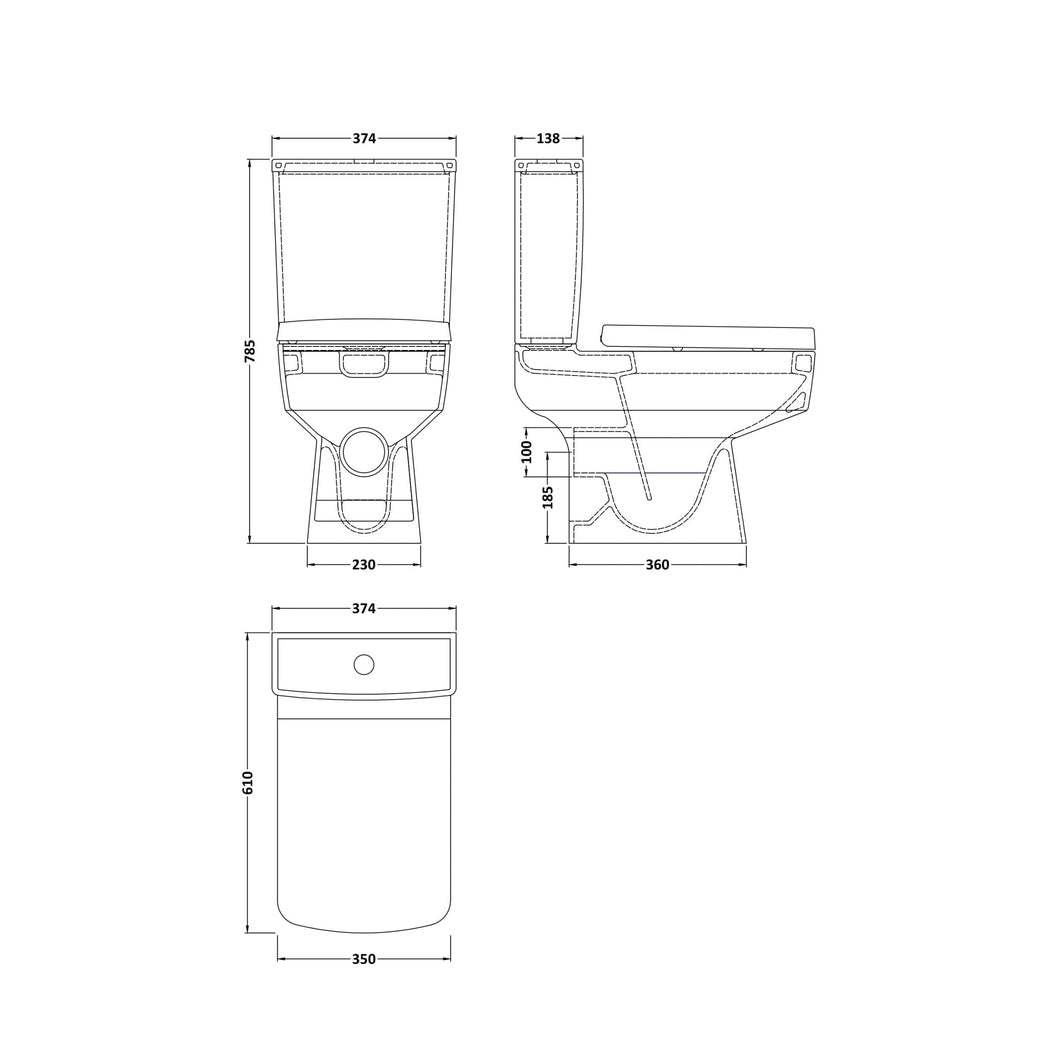 Nuie Bliss Semi Flush To Wall Wc Contemporary White Vitreous China 785x374x610mm - JJ Building Materials