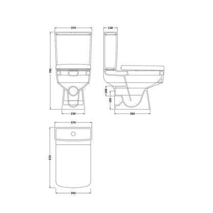 Nuie Bliss Semi Flush To Wall Wc Contemporary White Vitreous China 785x374x610mm - JJ Building Materials
