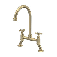 Nuie Bridge Sink Mixer Crosshead Traditional Brushed Brass Brass 510x235x200mm - JJ Building Materials