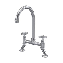 Nuie Bridge Sink Mixer Crosshead Traditional Brushed Nickel Brass 510x235x200mm - JJ Building Materials