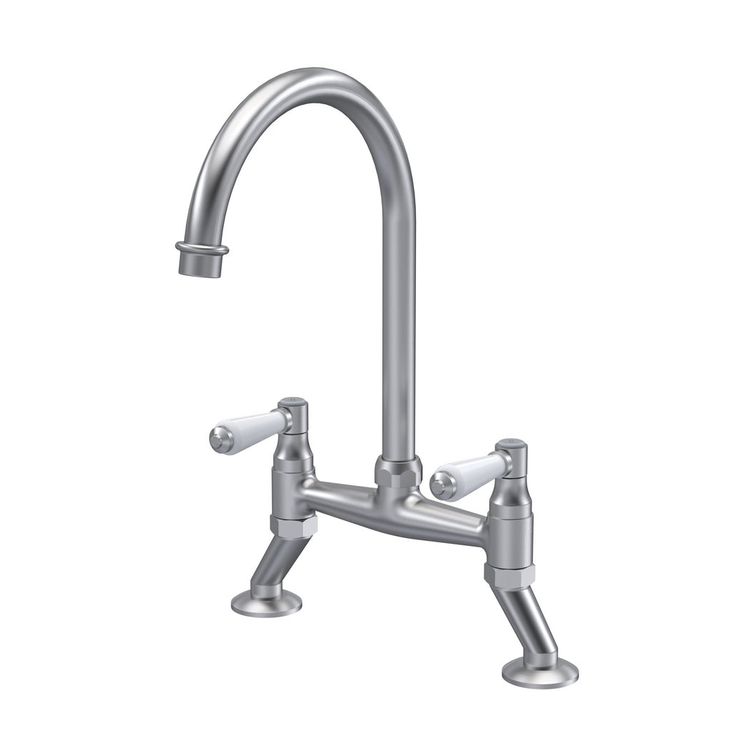 Nuie Bridge Sink Mixer Lever Traditional Brushed Nickel Brass 510x235x200mm - JJ Building Materials