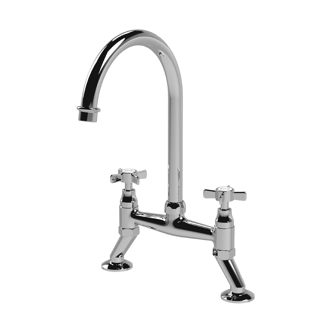 Nuie Bridge Sink Mixer Traditional Chrome Brass 510x235x200mm - JJ Building Materials