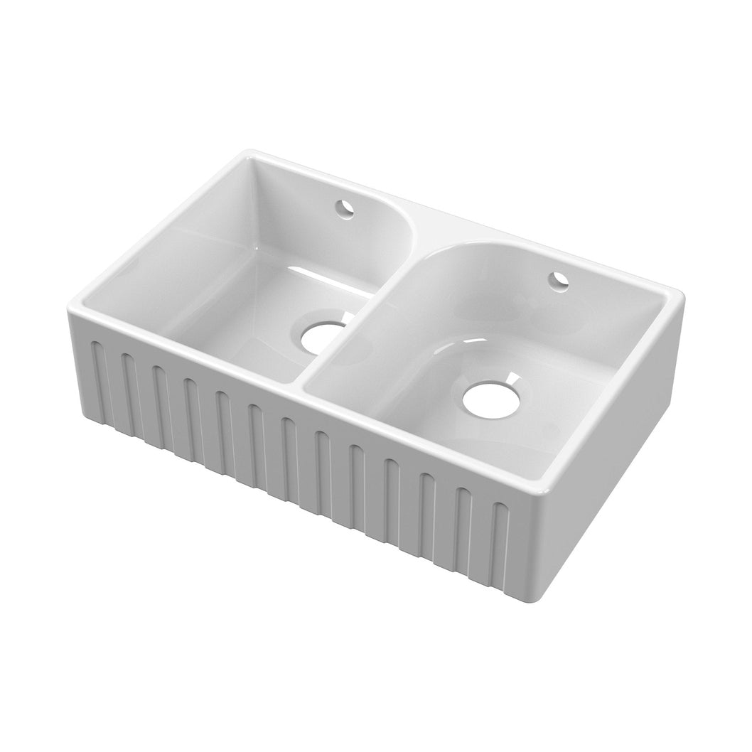 Nuie Butler Sink Deco Flush Weir & Overflow 795x500x220 Traditional White Fireclay 220x795x500mm - JJ Building Materials
