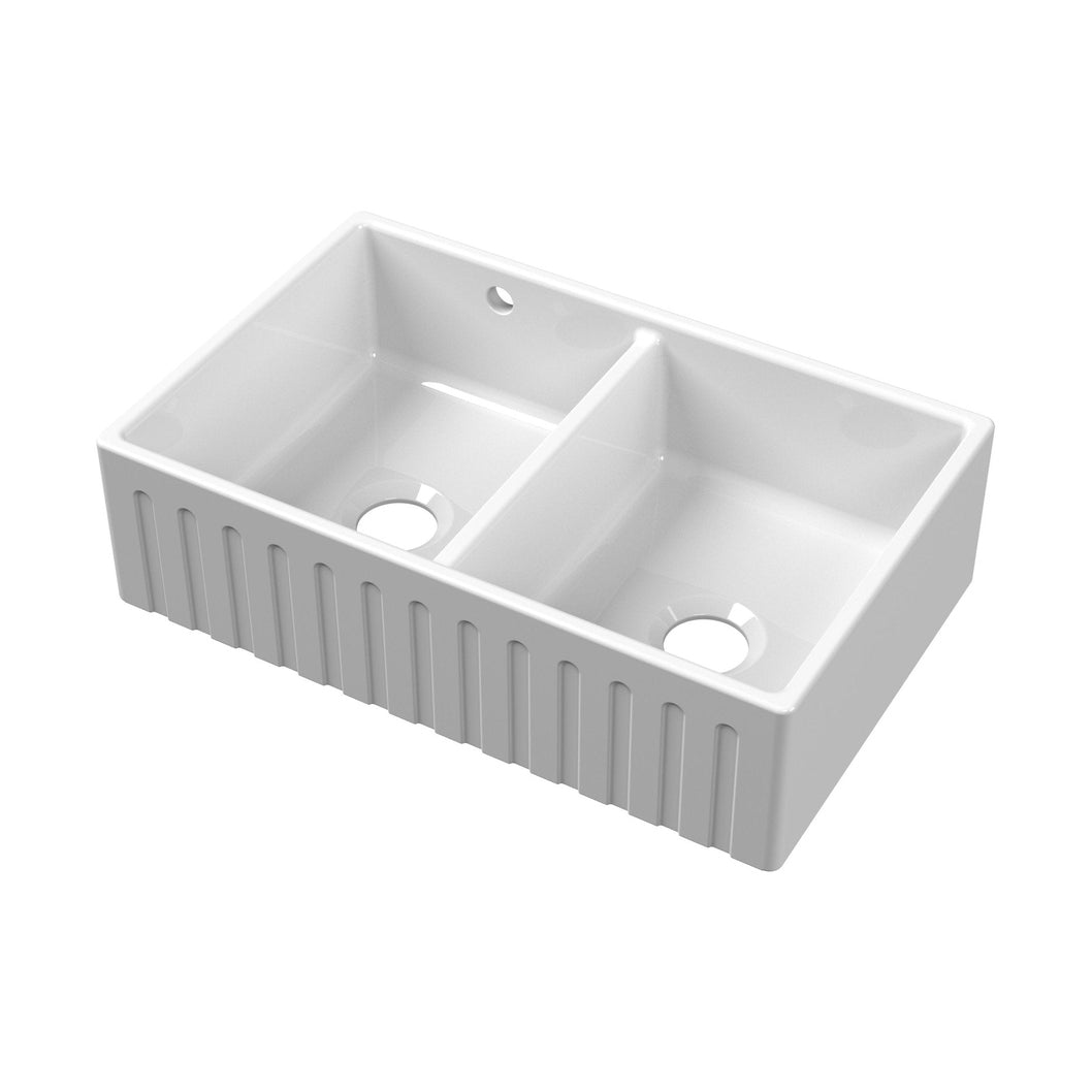 Nuie Butler Sink Deco Stepped Weir & Overflow 795x500x220 Traditional White Fireclay 220x795x500mm - JJ Building Materials