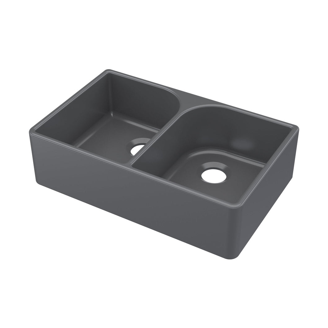 Nuie Butler Sink Flush Weir 795x500x220 Traditional Soft Black Fireclay 220x795x500mm - JJ Building Materials