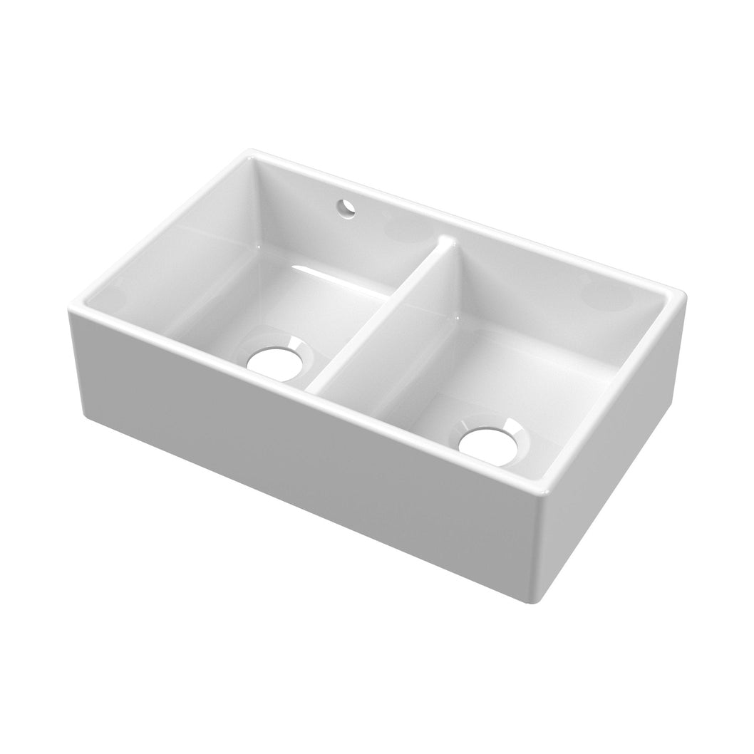 Nuie Butler Sink Stepped Weir & Overflow 795x500x220 Traditional White Fireclay 220x795x500mm - JJ Building Materials