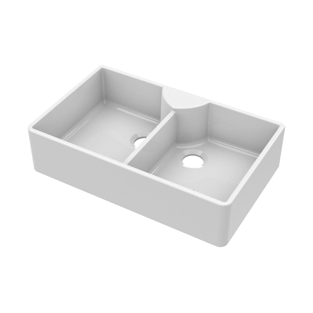 Nuie Butler Sink With Stepped Weir 895x550x220 Traditional White Fireclay 220x895x550mm - JJ Building Materials