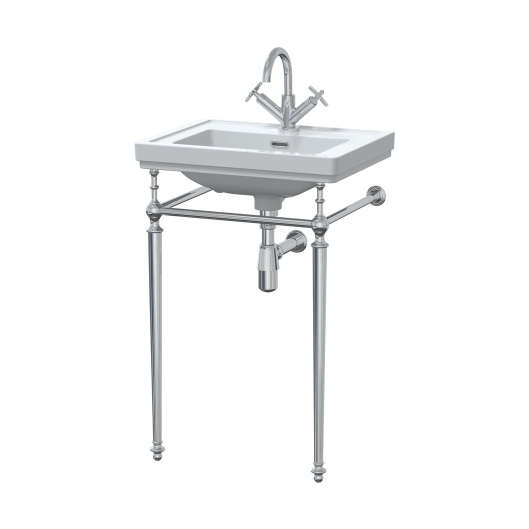 Nuie Carlton 500mm 1th Basin With Traditional Stand White Vitreous China 816x531x442mm - JJ Building Materials