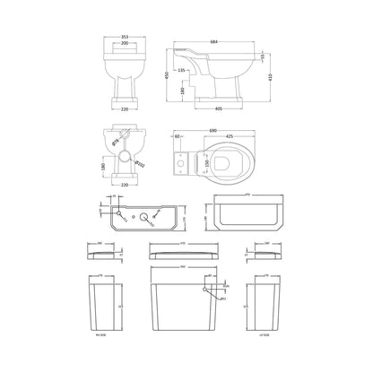Nuie Carlton Close Coupled Pan Cistern & Seat Traditional White Vitreous China 820x470x690mm - JJ Building Materials