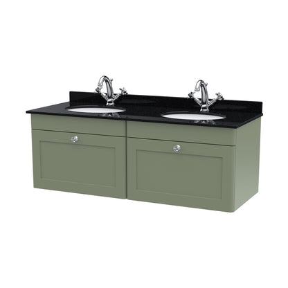 Nuie Classique 1200mm Wall Hung 2 Drawer Vanity & Marble Top Traditional Satin Green MFC Painted Matt 445x1220x463mm - CLC894BR2 - JJ Building Materials