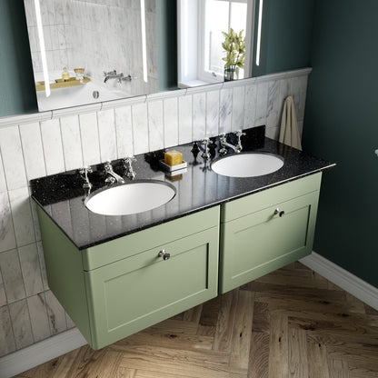 Nuie Classique 1200mm Wall Hung 2 Drawer Vanity & Marble Top Traditional Satin Green MFC Painted Matt 445x1220x463mm - CLC894BR6 - JJ Building Materials