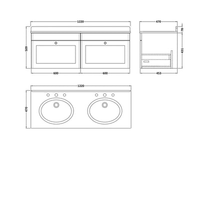 Nuie Classique 1200mm Wall Hung 2 Drawer Vanity & Marble Top Traditional Satin Green MFC Painted Matt 445x1220x463mm - CLC894WR6 - JJ Building Materials