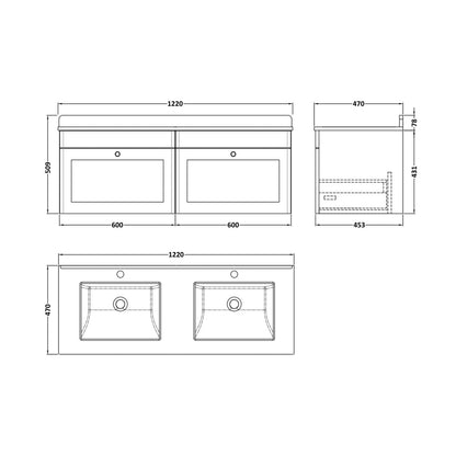 Nuie Classique 1200mm Wall Hung 2 Drawer Vanity & Marble Top Traditional Satin Green MFC Painted Matt 445x1220x463mm - CLC894WS2 - JJ Building Materials