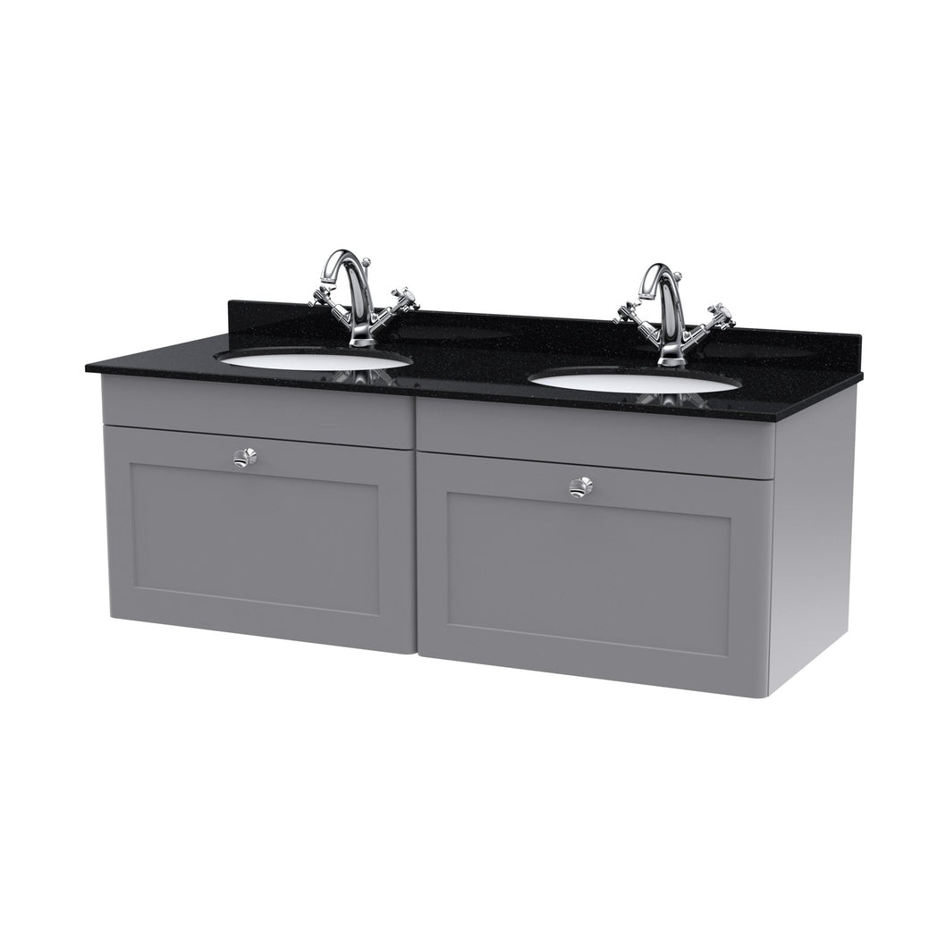 Nuie Classique 1200mm Wall Hung 2 Drawer Vanity & Marble Top Traditional Satin Grey MFC Painted Matt 445x1220x463mm - CLC294BR2 - JJ Building Materials