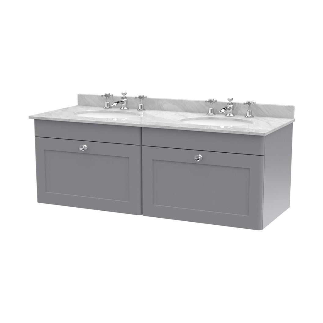 Nuie Classique 1200mm Wall Hung 2 Drawer Vanity & Marble Top Traditional Satin Grey MFC Painted Matt 445x1220x463mm - CLC294GR6 - JJ Building Materials