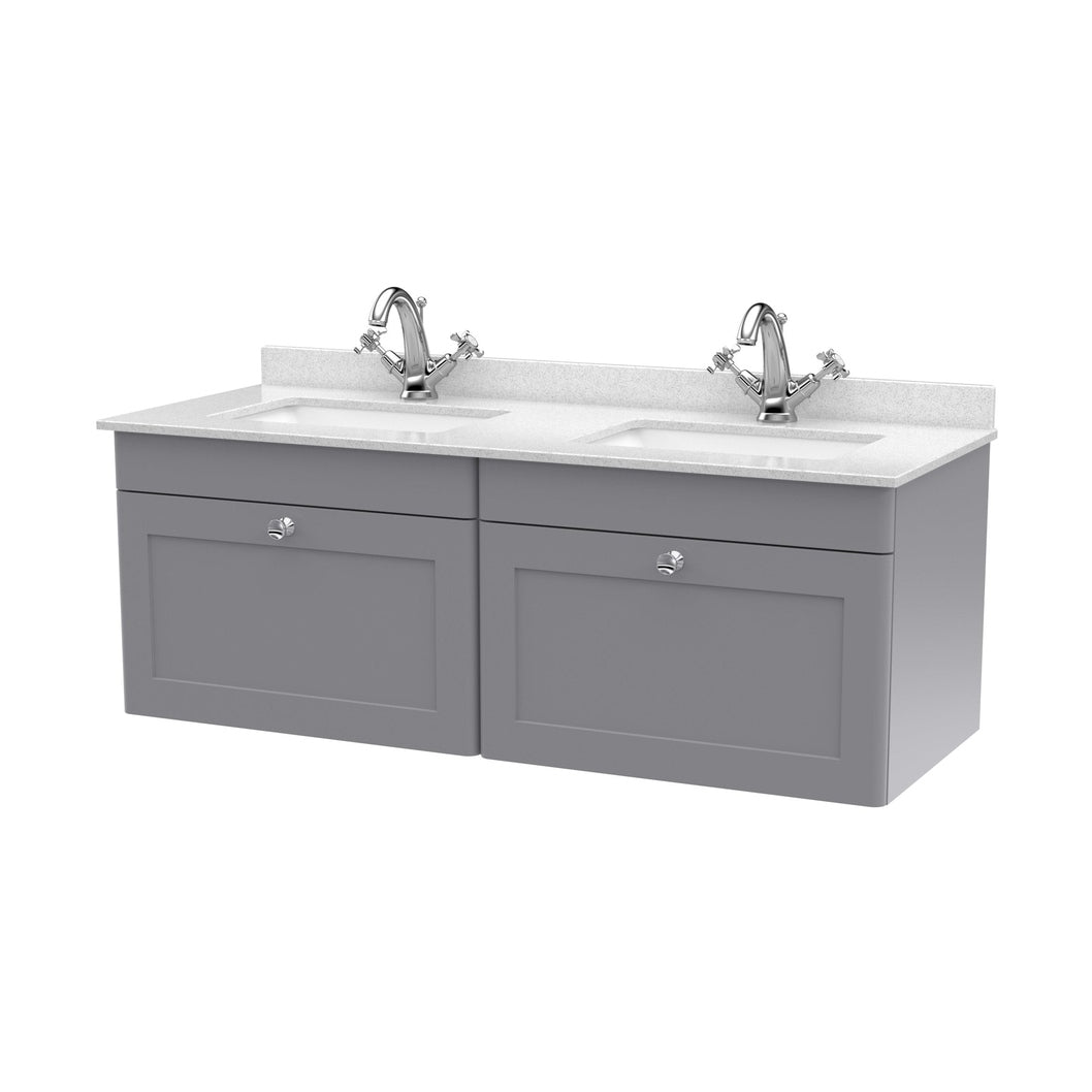 Nuie Classique 1200mm Wall Hung 2 Drawer Vanity & Marble Top Traditional Satin Grey MFC Painted Matt 445x1220x463mm - CLC294WS2 - JJ Building Materials
