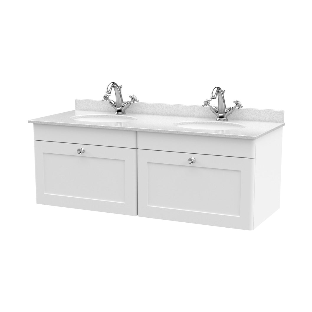 Nuie Classique 1200mm Wall Hung 2 Drawer Vanity & Marble Top Traditional Satin White MFC Painted Matt 445x1220x463mm - CLC194WR2 - JJ Building Materials