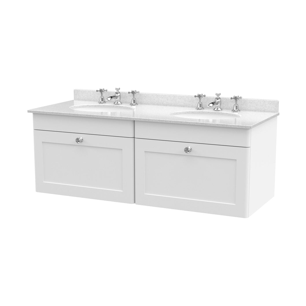 Nuie Classique 1200mm Wall Hung 2 Drawer Vanity & Marble Top Traditional Satin White MFC Painted Matt 445x1220x463mm - CLC194WR6 - JJ Building Materials