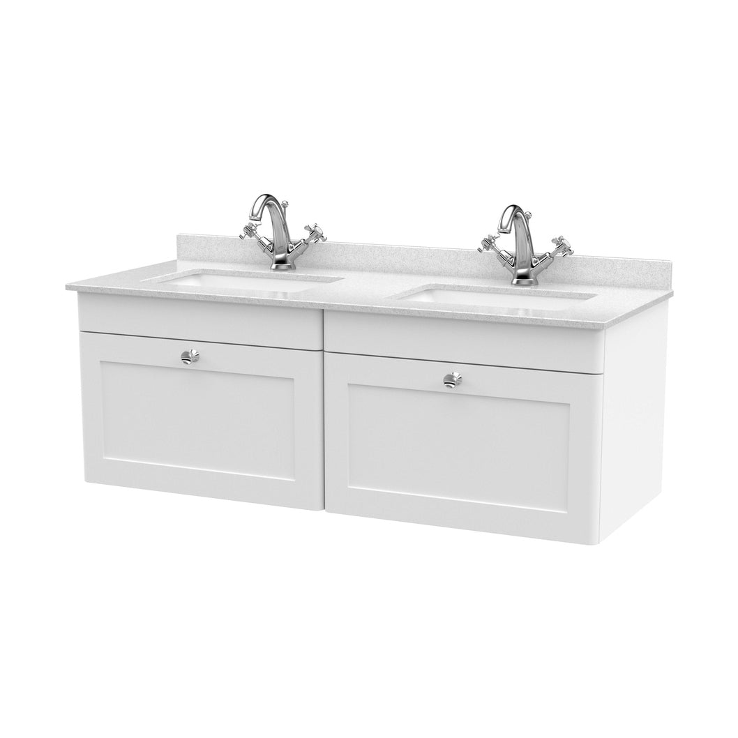 Nuie Classique 1200mm Wall Hung 2 Drawer Vanity & Marble Top Traditional Satin White MFC Painted Matt 445x1220x463mm - CLC194WS2 - JJ Building Materials