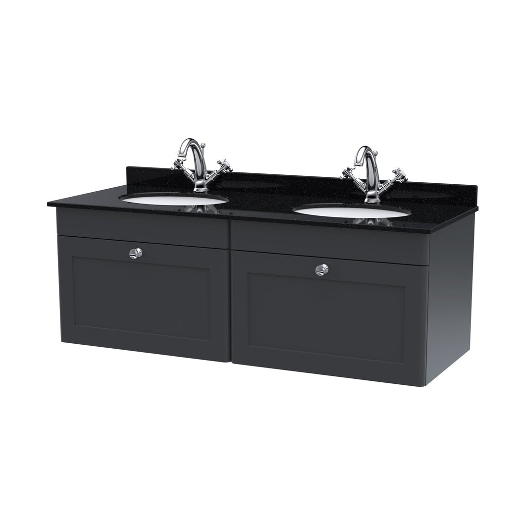 Nuie Classique 1200mm Wall Hung 2 Drawer Vanity & Marble Top Traditional Soft Black MFC Painted Matt 445x1220x463mm - CLC1494BR2 - JJ Building Materials
