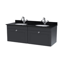 Nuie Classique 1200mm Wall Hung 2 Drawer Vanity & Marble Top Traditional Soft Black MFC Painted Matt 445x1220x463mm - CLC1494BR2 - JJ Building Materials