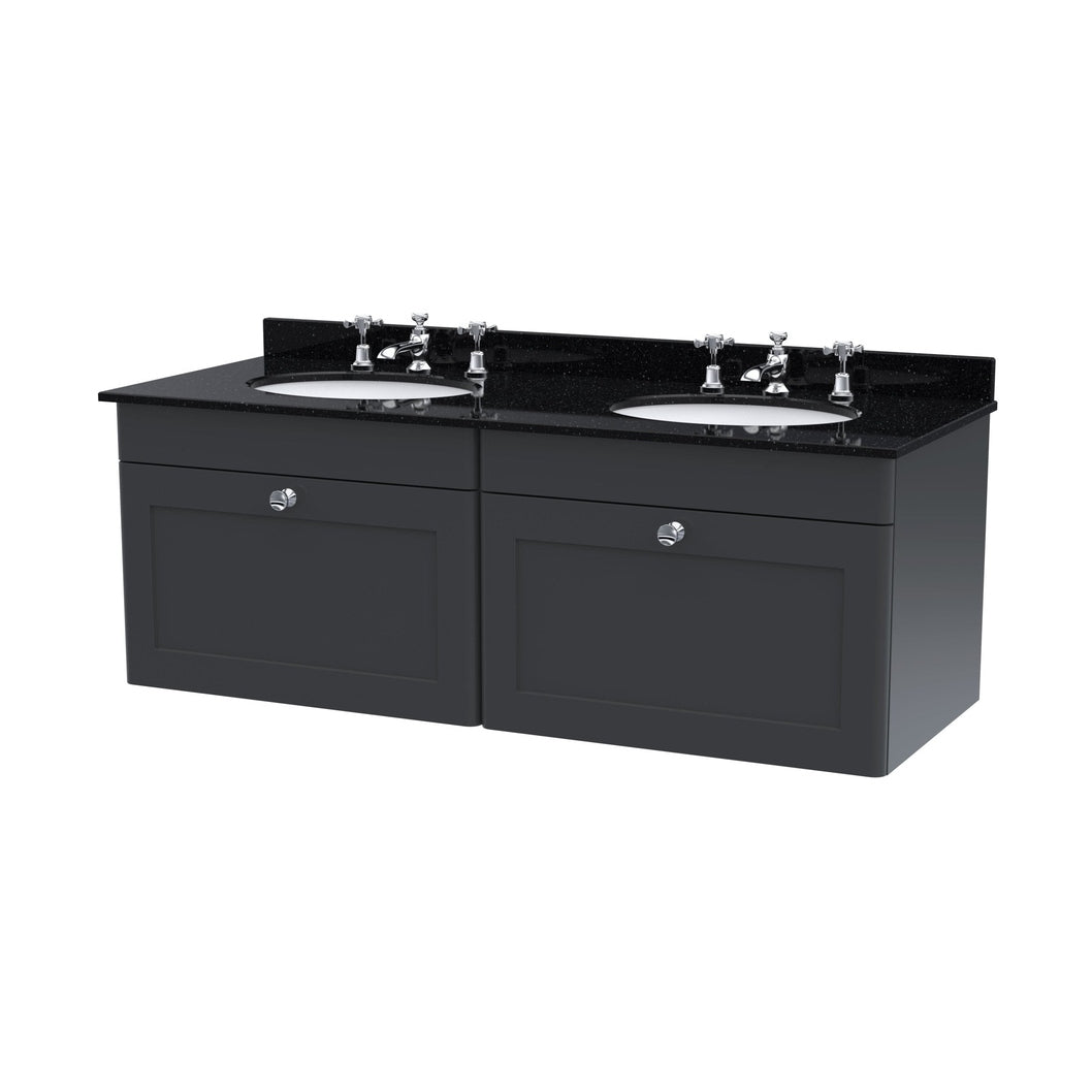 Nuie Classique 1200mm Wall Hung 2 Drawer Vanity & Marble Top Traditional Soft Black MFC Painted Matt 445x1220x463mm - CLC1494BR6 - JJ Building Materials
