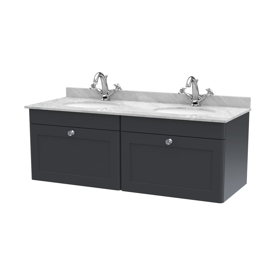 Nuie Classique 1200mm Wall Hung 2 Drawer Vanity & Marble Top Traditional Soft Black MFC Painted Matt 445x1220x463mm - CLC1494GR2 - JJ Building Materials