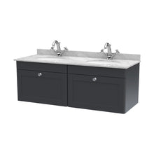 Nuie Classique 1200mm Wall Hung 2 Drawer Vanity & Marble Top Traditional Soft Black MFC Painted Matt 445x1220x463mm - CLC1494GR2 - JJ Building Materials