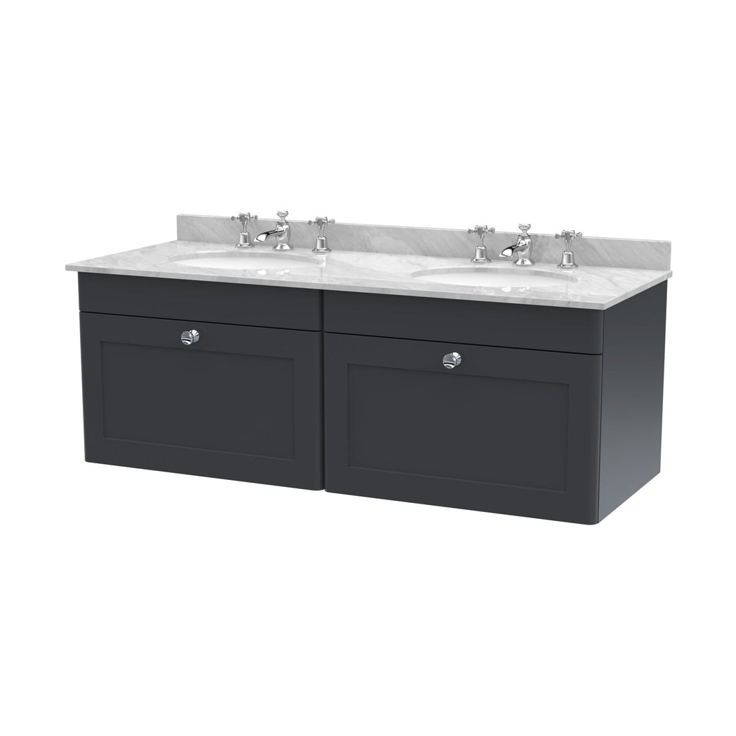 Nuie Classique 1200mm Wall Hung 2 Drawer Vanity & Marble Top Traditional Soft Black MFC Painted Matt 445x1220x463mm - CLC1494GR6 - JJ Building Materials