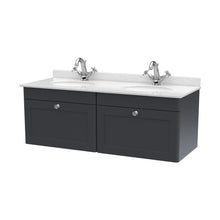 Nuie Classique 1200mm Wall Hung 2 Drawer Vanity & Marble Top Traditional Soft Black MFC Painted Matt 445x1220x463mm - CLC1494WR2 - JJ Building Materials