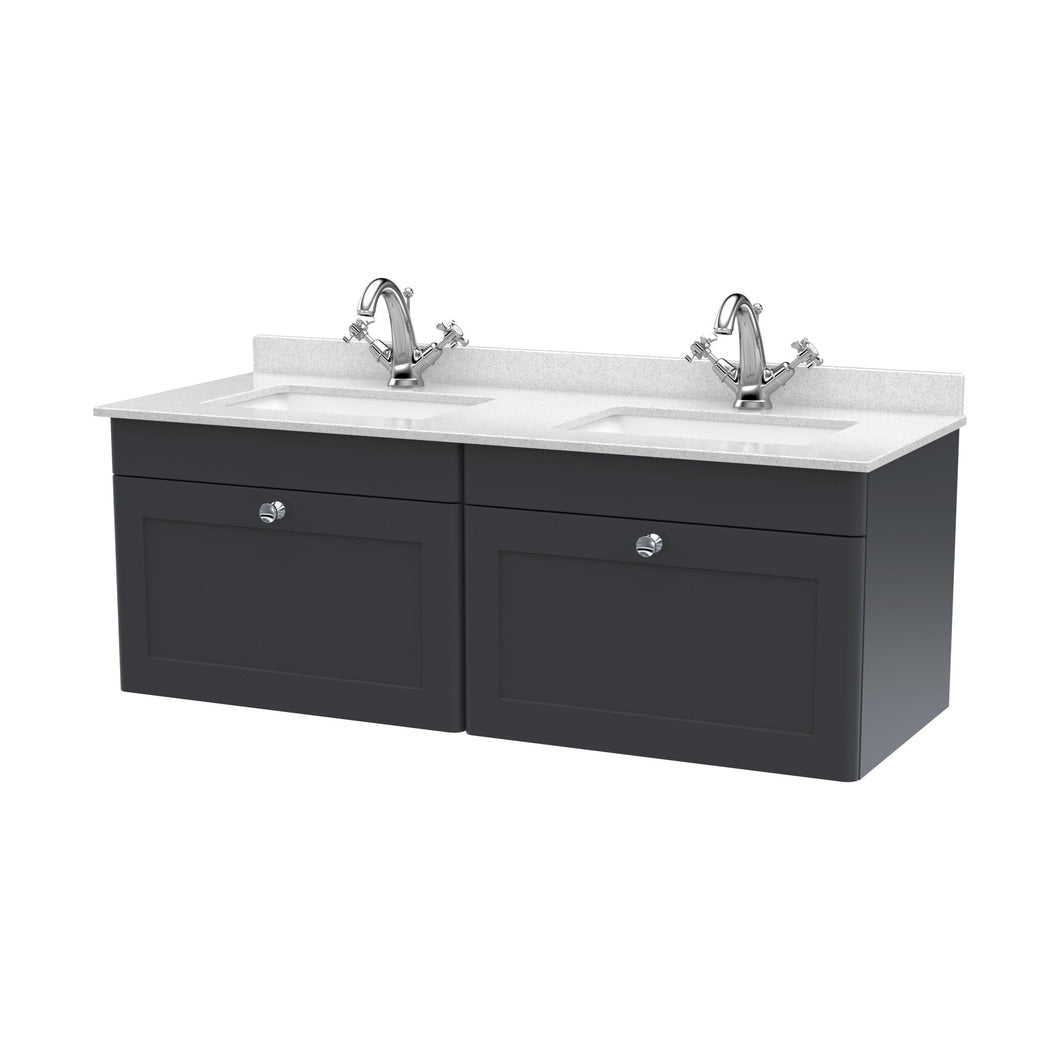 Nuie Classique 1200mm Wall Hung 2 Drawer Vanity & Marble Top Traditional Soft Black MFC Painted Matt 445x1220x463mm - CLC1494WS2 - JJ Building Materials
