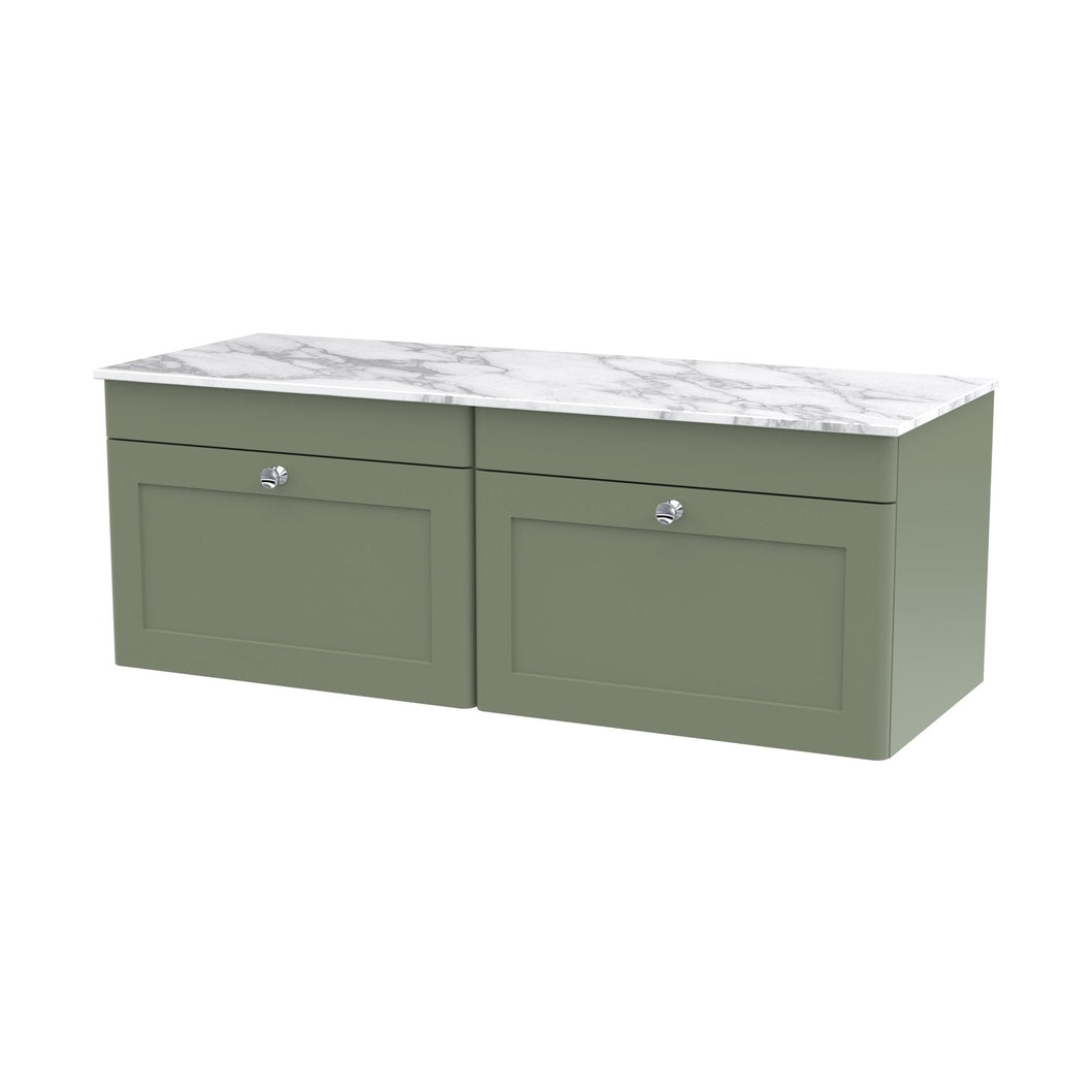 Nuie Classique 1200mm Wall Hung 2-drawer Vanity With Marble Top Traditional Satin Green Natural Marble 449x1210x460mm - CLC894CMT2 - JJ Building Materials