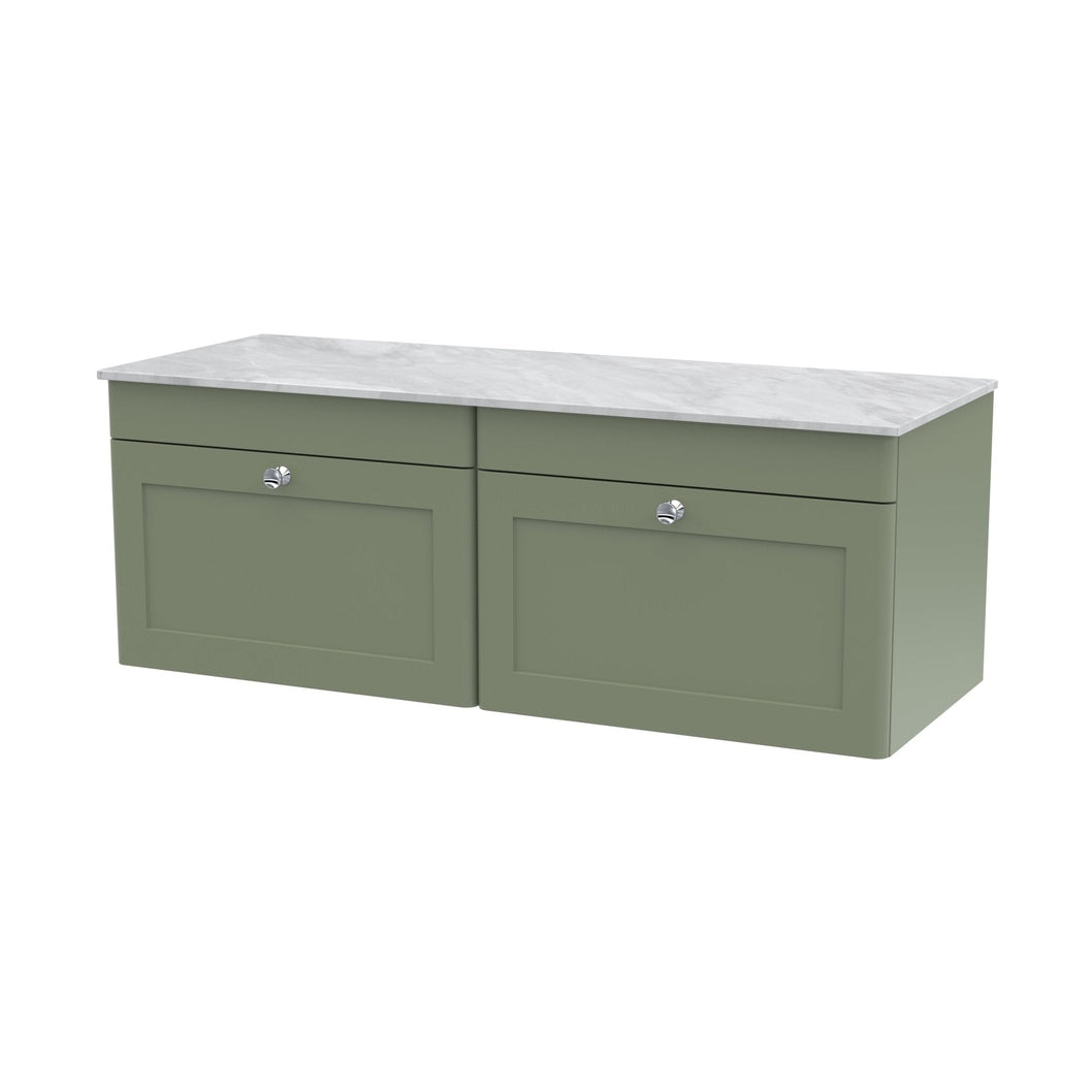 Nuie Classique 1200mm Wall Hung 2-drawer Vanity With Marble Top Traditional Satin Green Natural Marble 449x1210x460mm - CLC894GMT2 - JJ Building Materials
